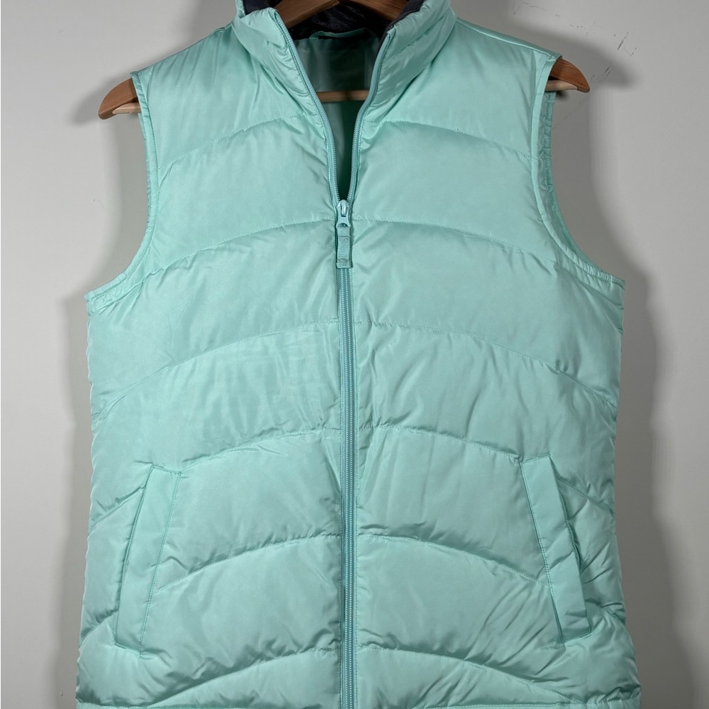 Lands End Vest Women Puffer Down Feather Outdoor Hiking Aqua Sea Green Small 6-8